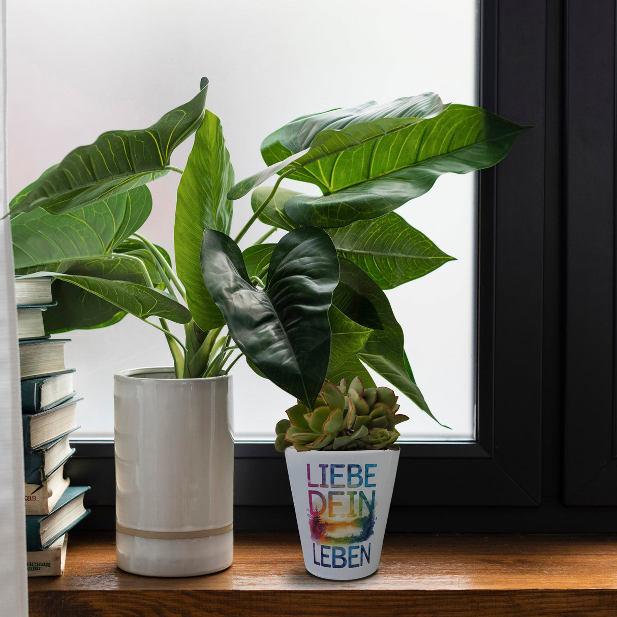 Liebe dein Leben Blumentopf Aquarell Design