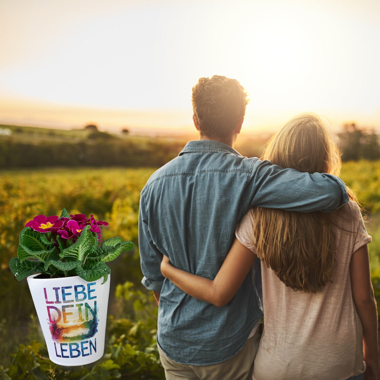 Liebe dein Leben Blumentopf Aquarell Design