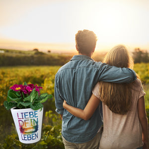 Liebe dein Leben Blumentopf Aquarell Design