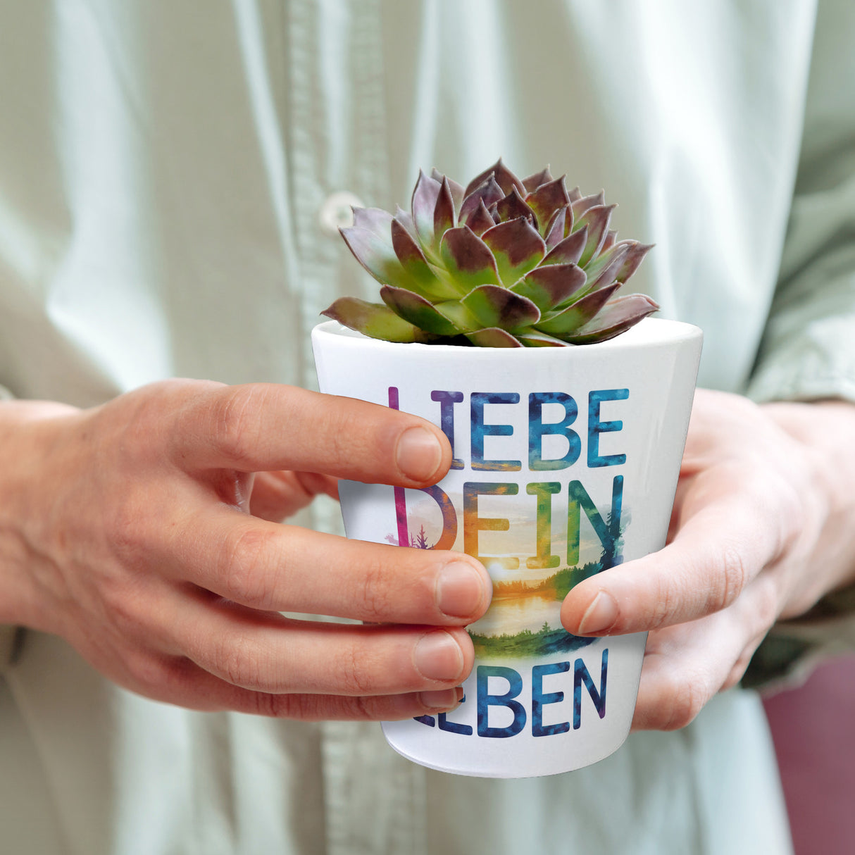 Liebe dein Leben Blumentopf Aquarell Design
