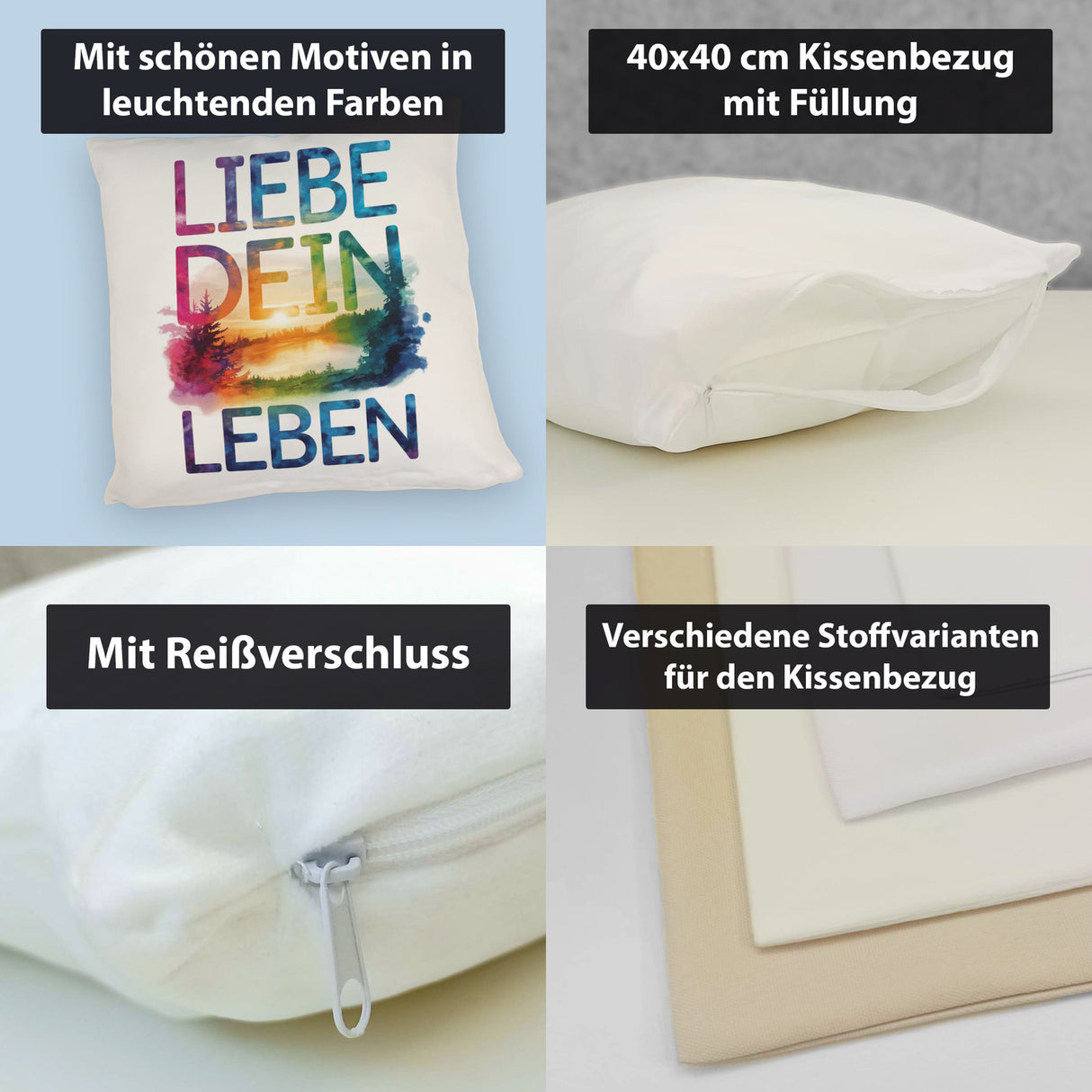 Liebe dein Leben Kissen Aquarell Design