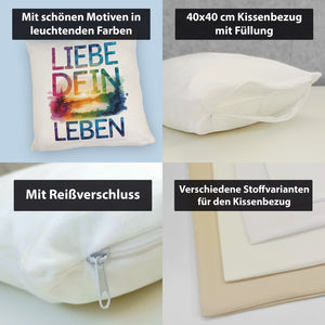 Liebe dein Leben Kissen Aquarell Design