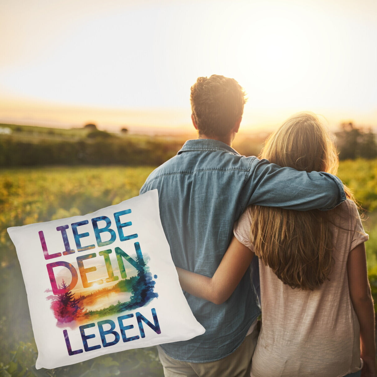 Liebe dein Leben Kissen Aquarell Design
