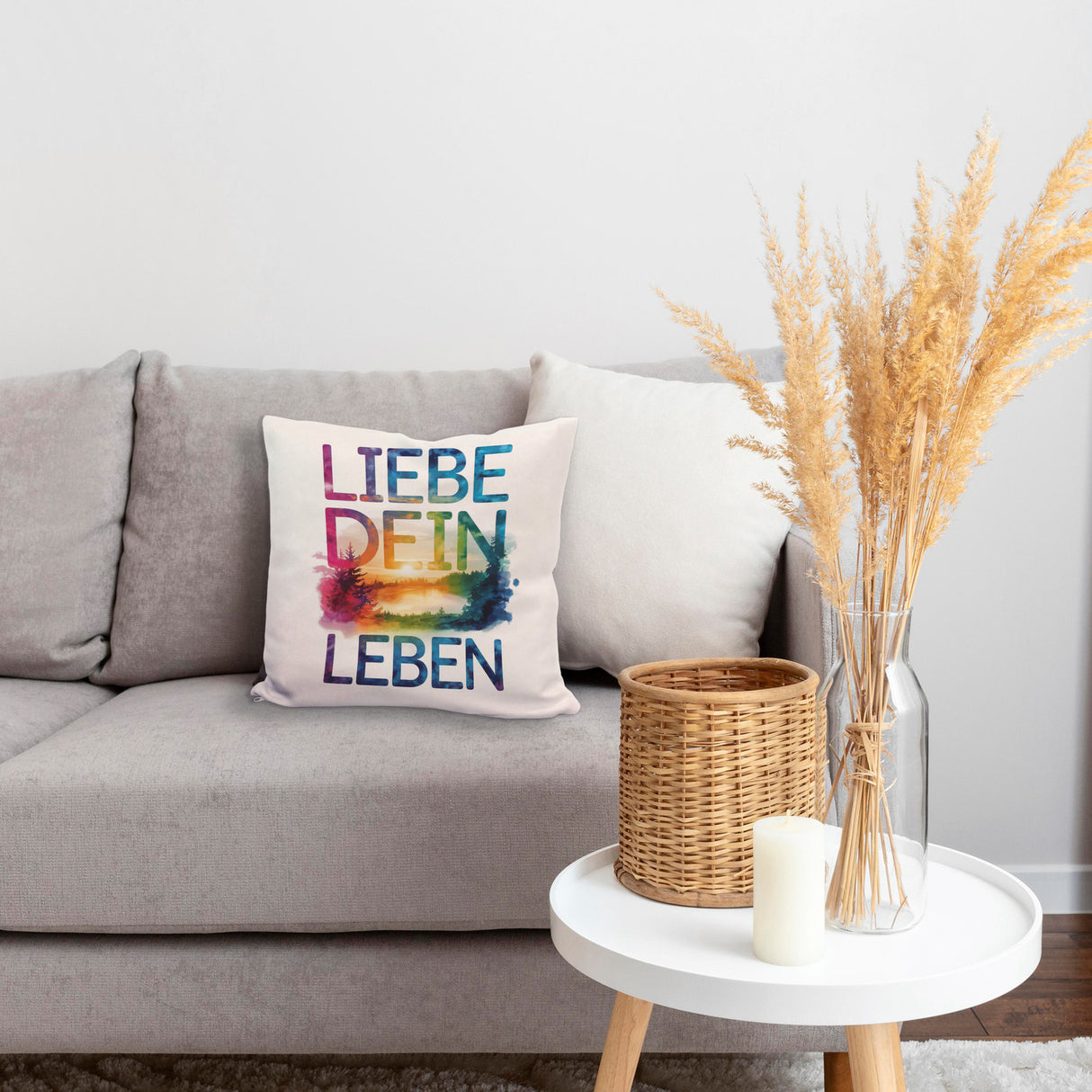 Liebe dein Leben Kissen Aquarell Design