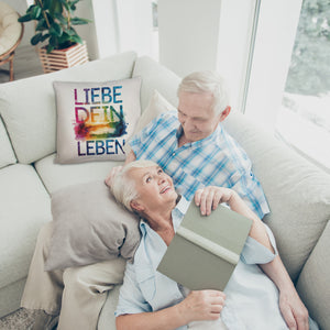 Liebe dein Leben Kissen Aquarell Design