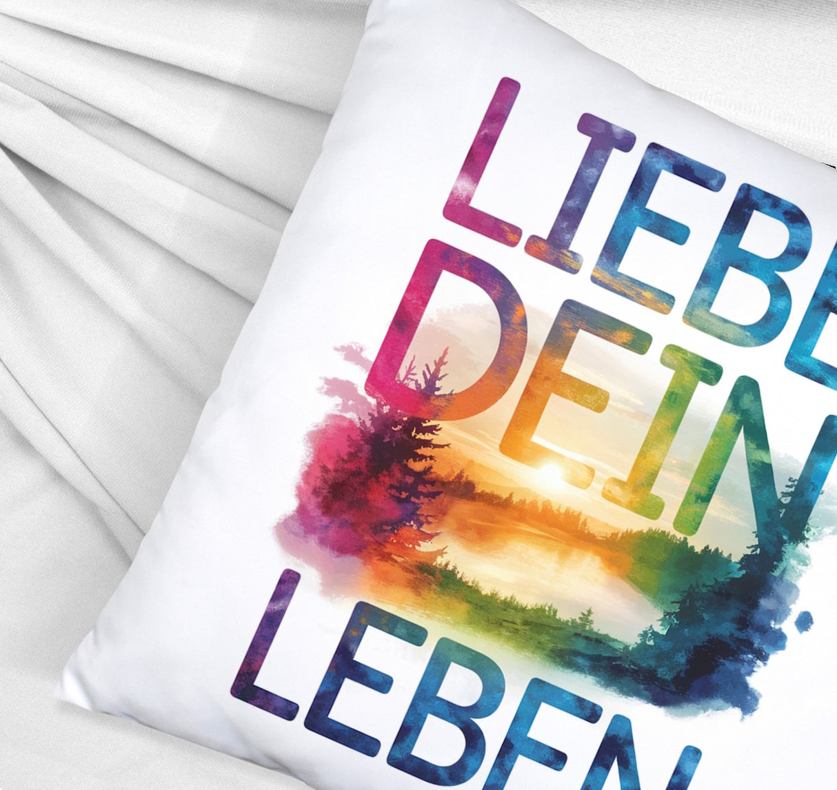 Liebe dein Leben Kissen Aquarell Design