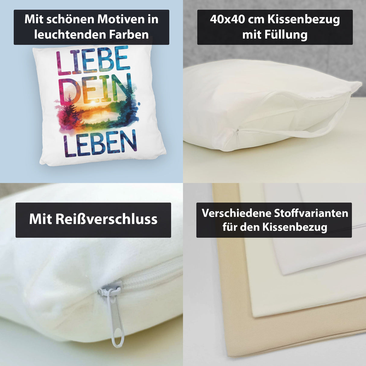 Liebe dein Leben Kissen Aquarell Design