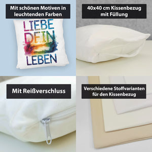 Liebe dein Leben Kissen Aquarell Design