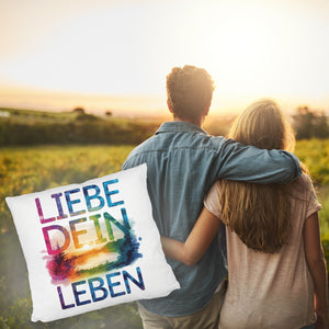 Liebe dein Leben Kissen Aquarell Design