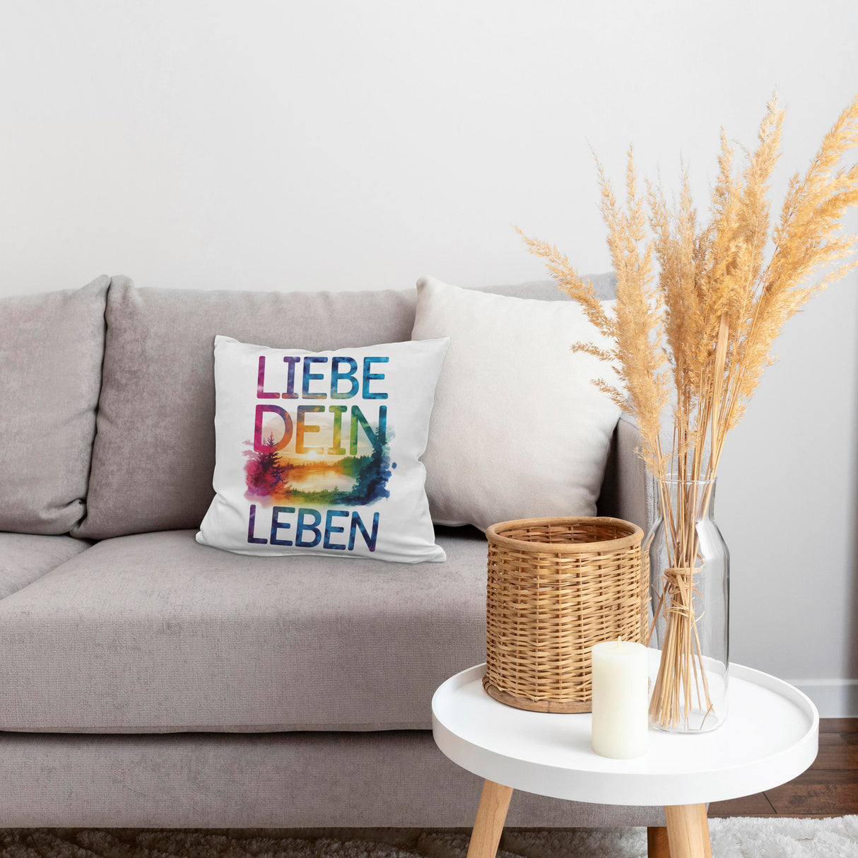 Liebe dein Leben Kissen Aquarell Design