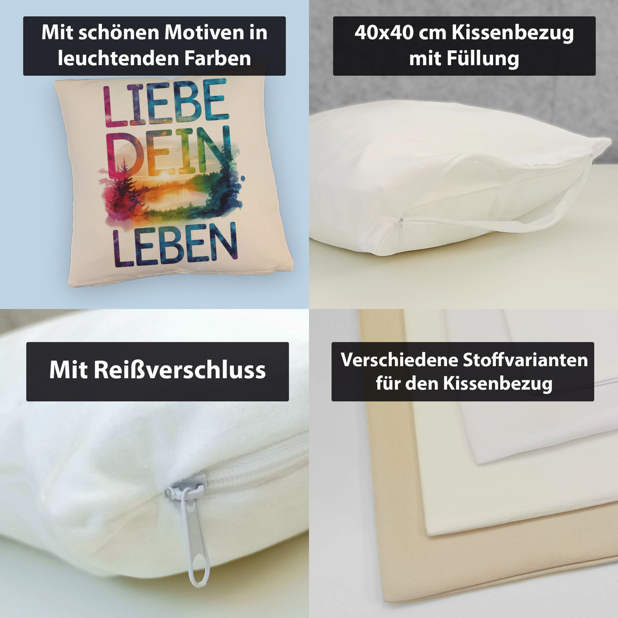 Liebe dein Leben Kissen Aquarell Design