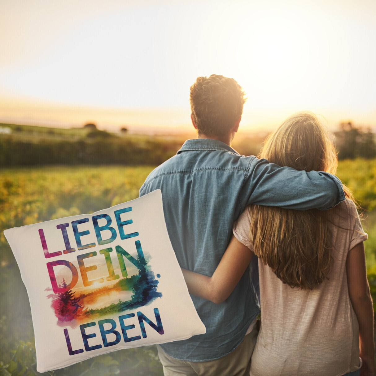 Liebe dein Leben Kissen Aquarell Design