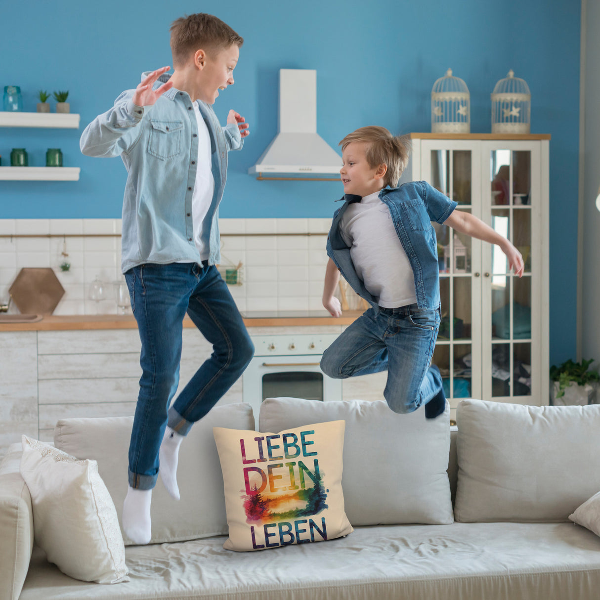 Liebe dein Leben Kissen Aquarell Design