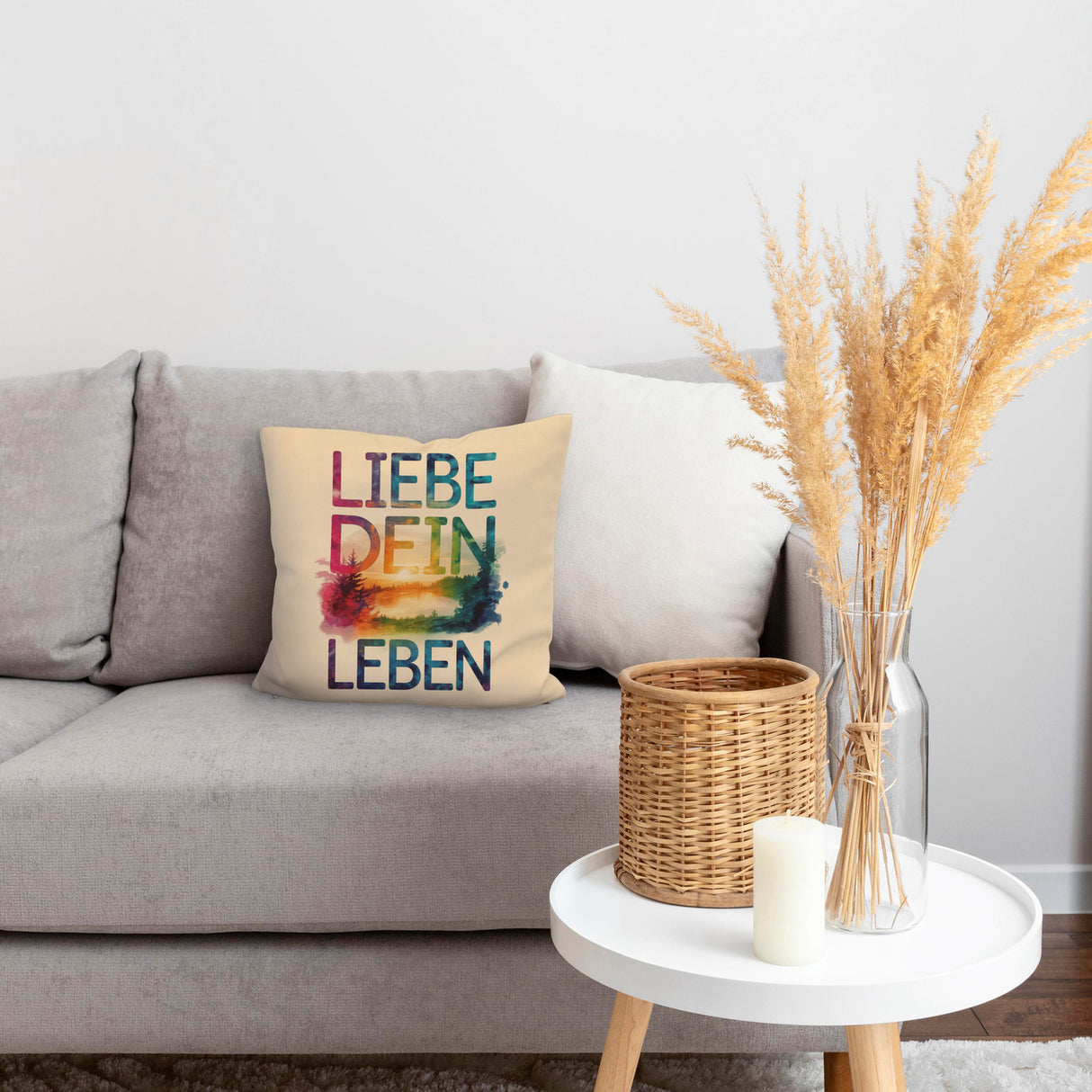 Liebe dein Leben Kissen Aquarell Design