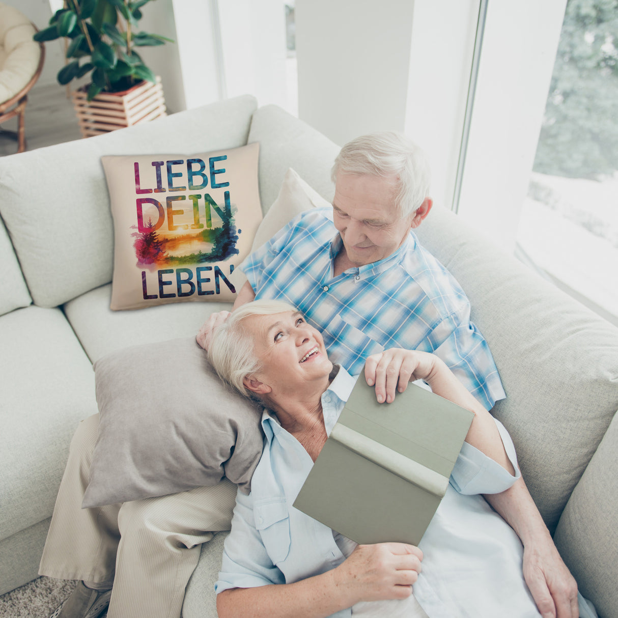 Liebe dein Leben Kissen Aquarell Design