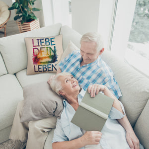 Liebe dein Leben Kissen Aquarell Design