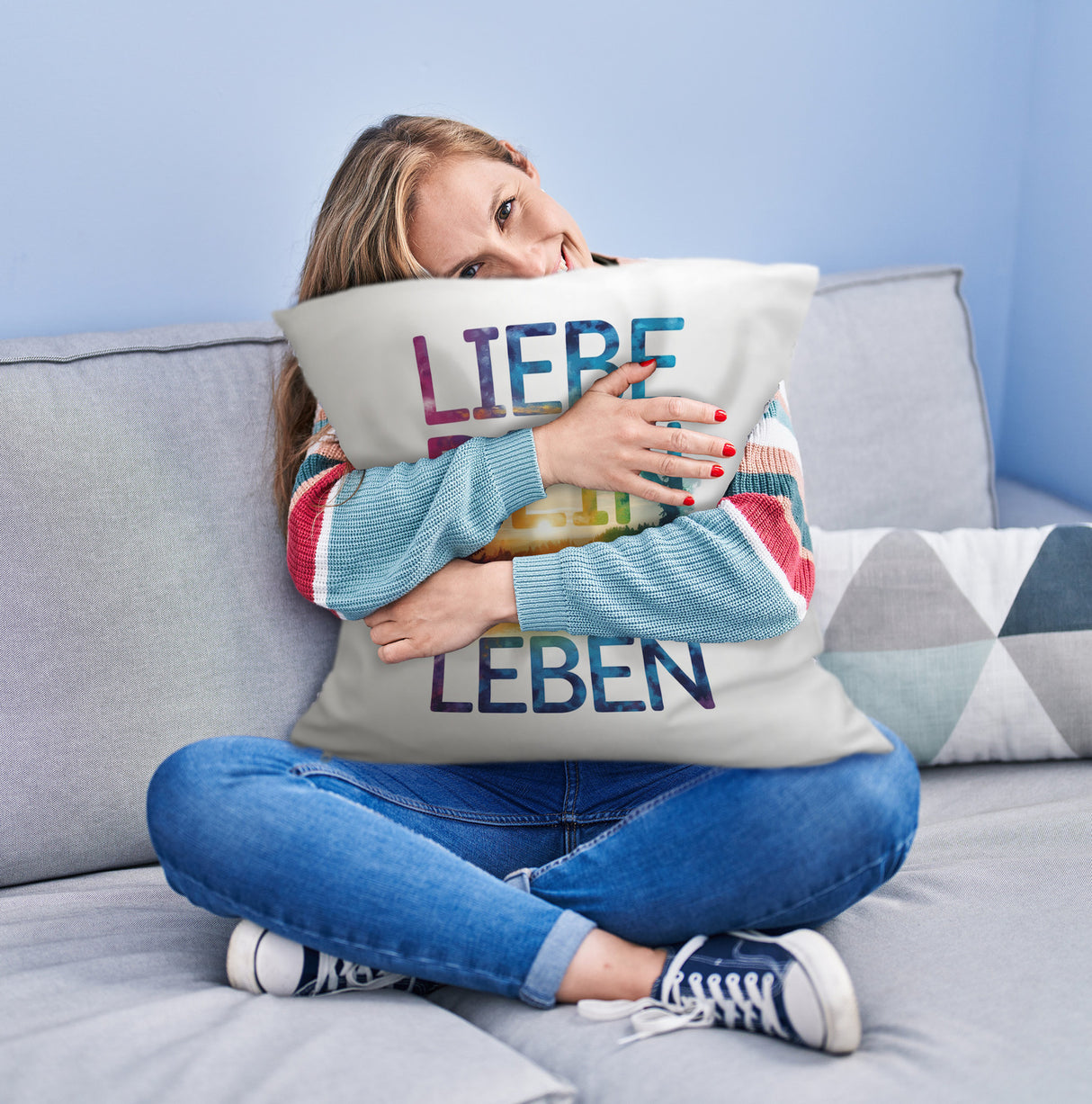 Liebe dein Leben Kissen Aquarell Design