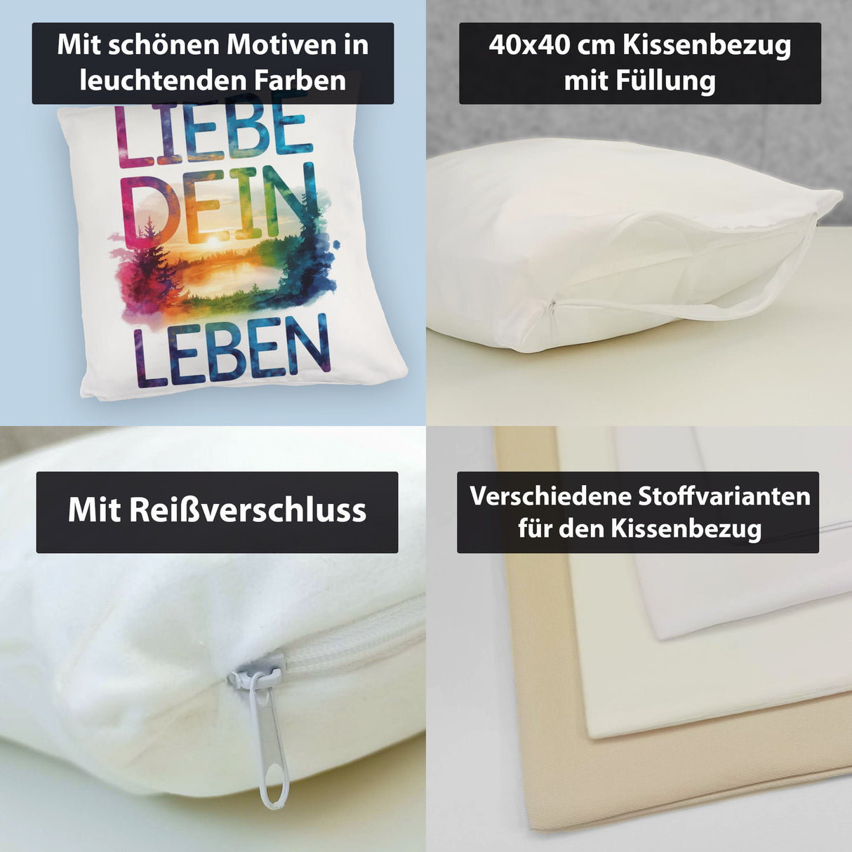 Liebe dein Leben Kissen Aquarell Design