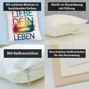 Liebe dein Leben Kissen Aquarell Design