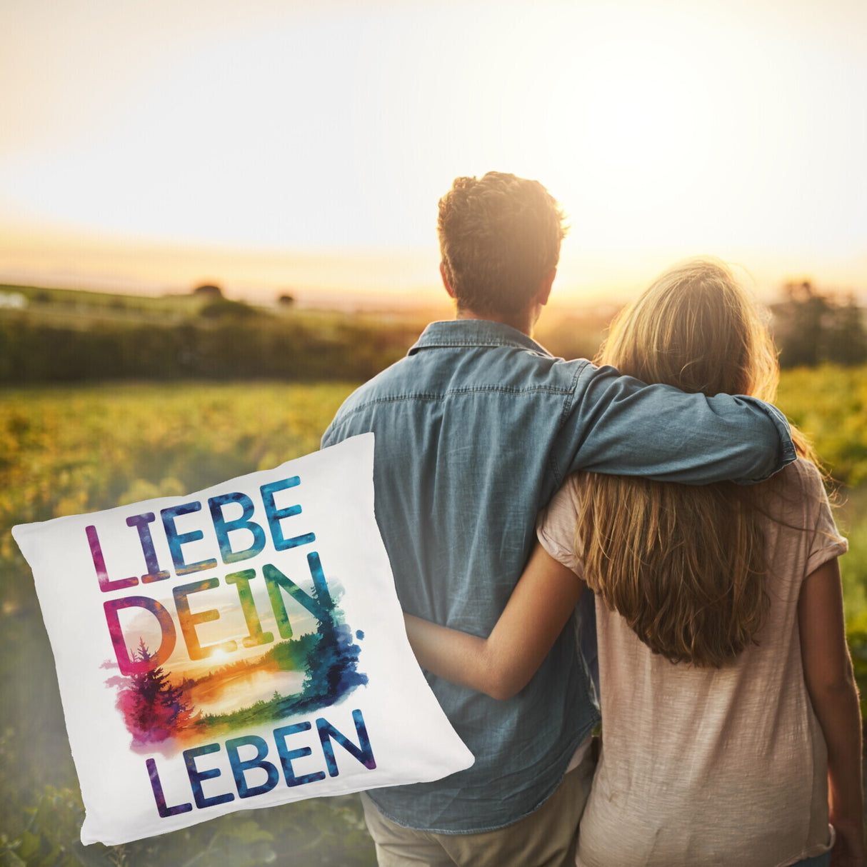 Liebe dein Leben Kissen Aquarell Design