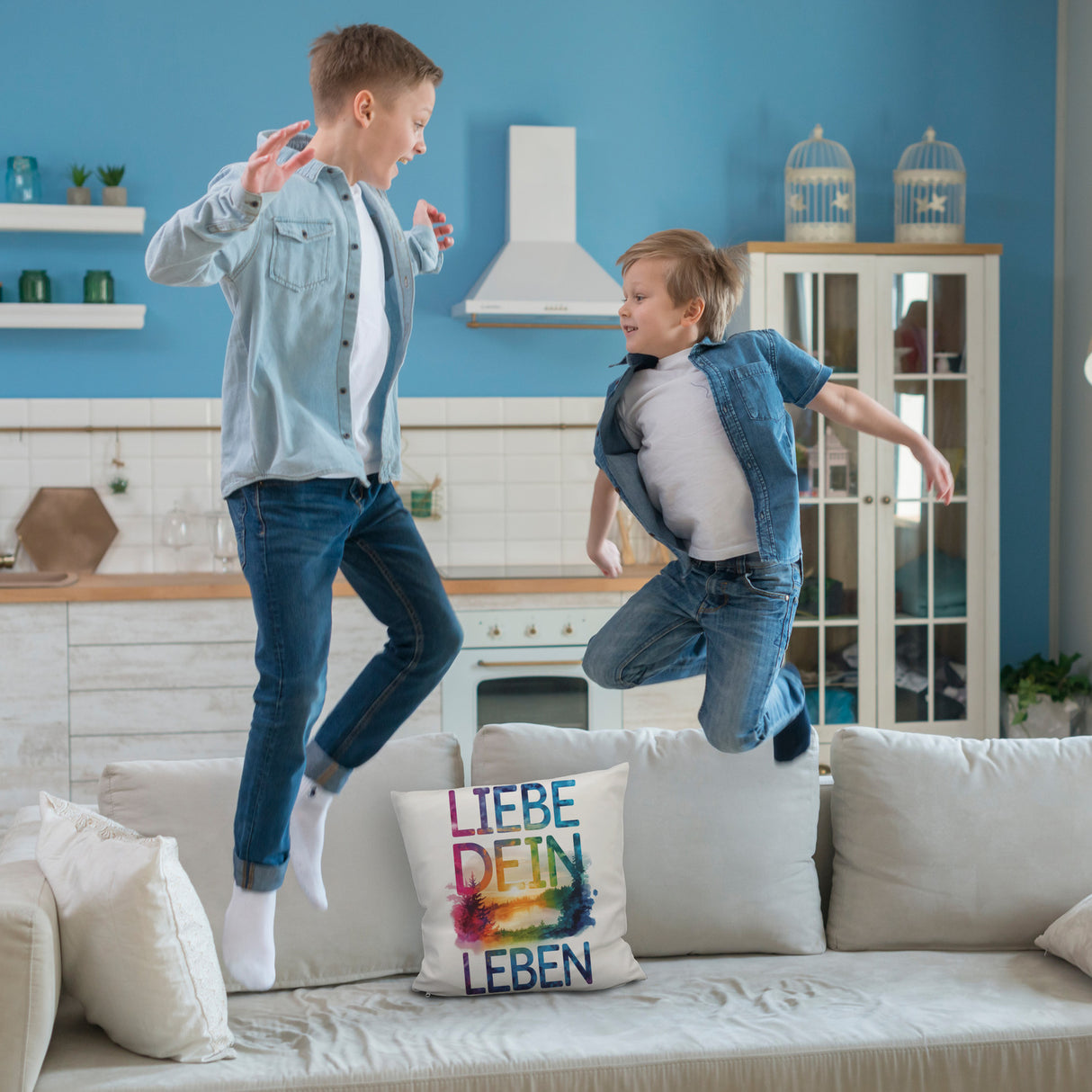 Liebe dein Leben Kissen Aquarell Design