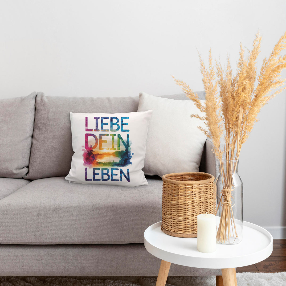 Liebe dein Leben Kissen Aquarell Design