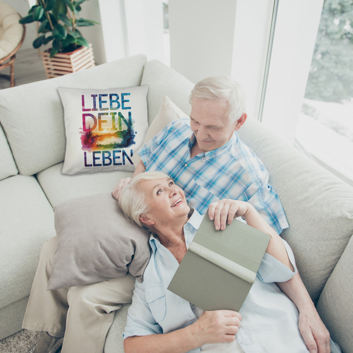 Liebe dein Leben Kissen Aquarell Design