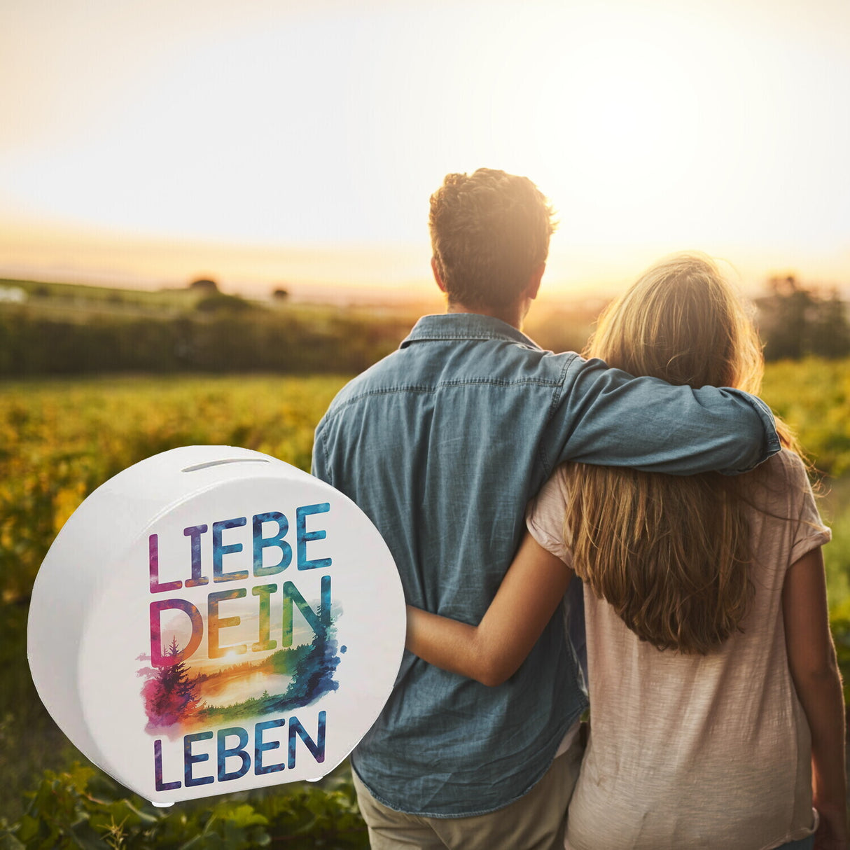 Liebe dein Leben Spardose Aquarell Design