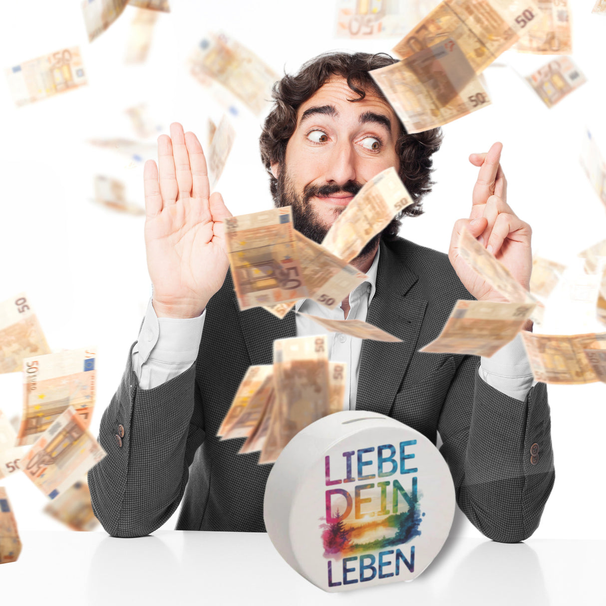 Liebe dein Leben Spardose Aquarell Design