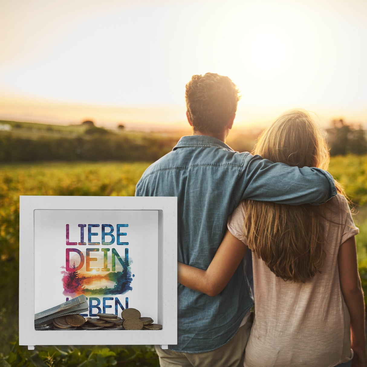 Liebe dein Leben Spardose Aquarell Design