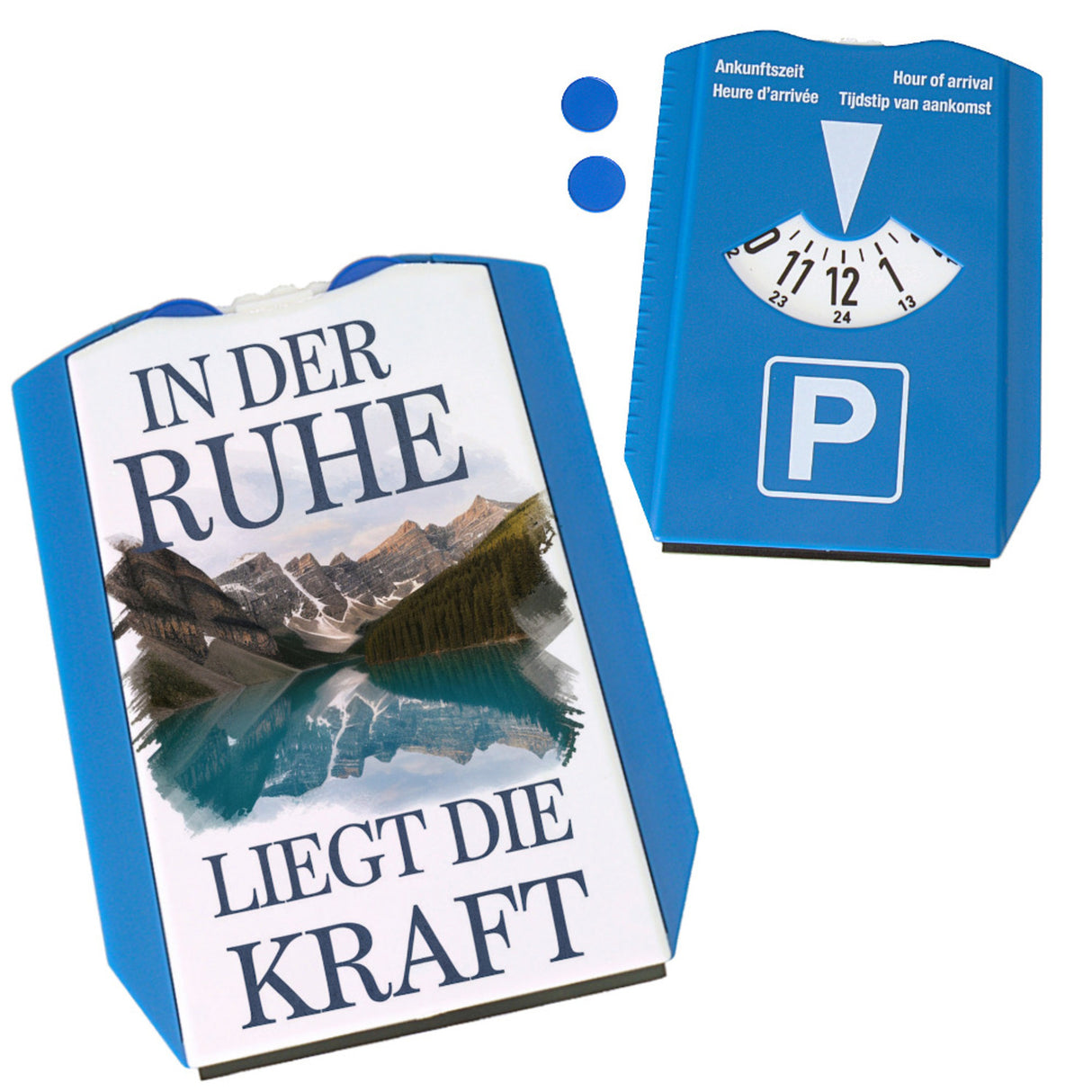 Ruhe ist Kraft Parkscheibe See und Berglandschlaft