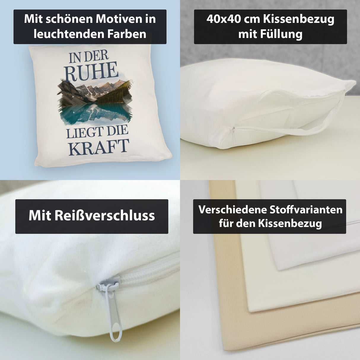 Ruhe ist Kraft Kissen See und Berglandschlaft