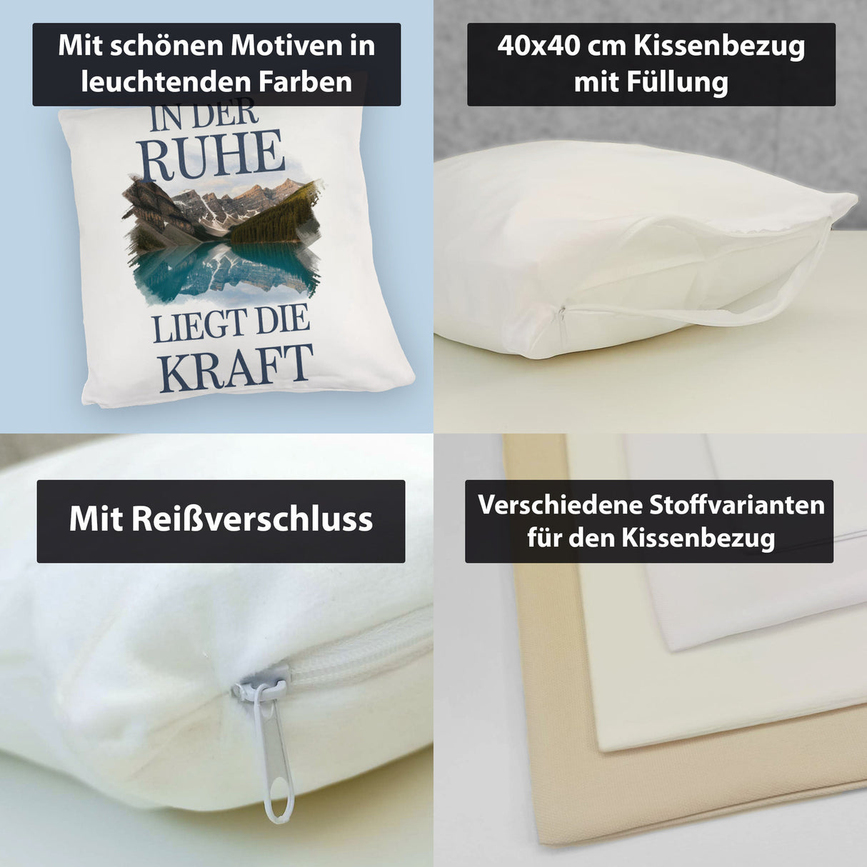 Ruhe ist Kraft Kissen See und Berglandschlaft