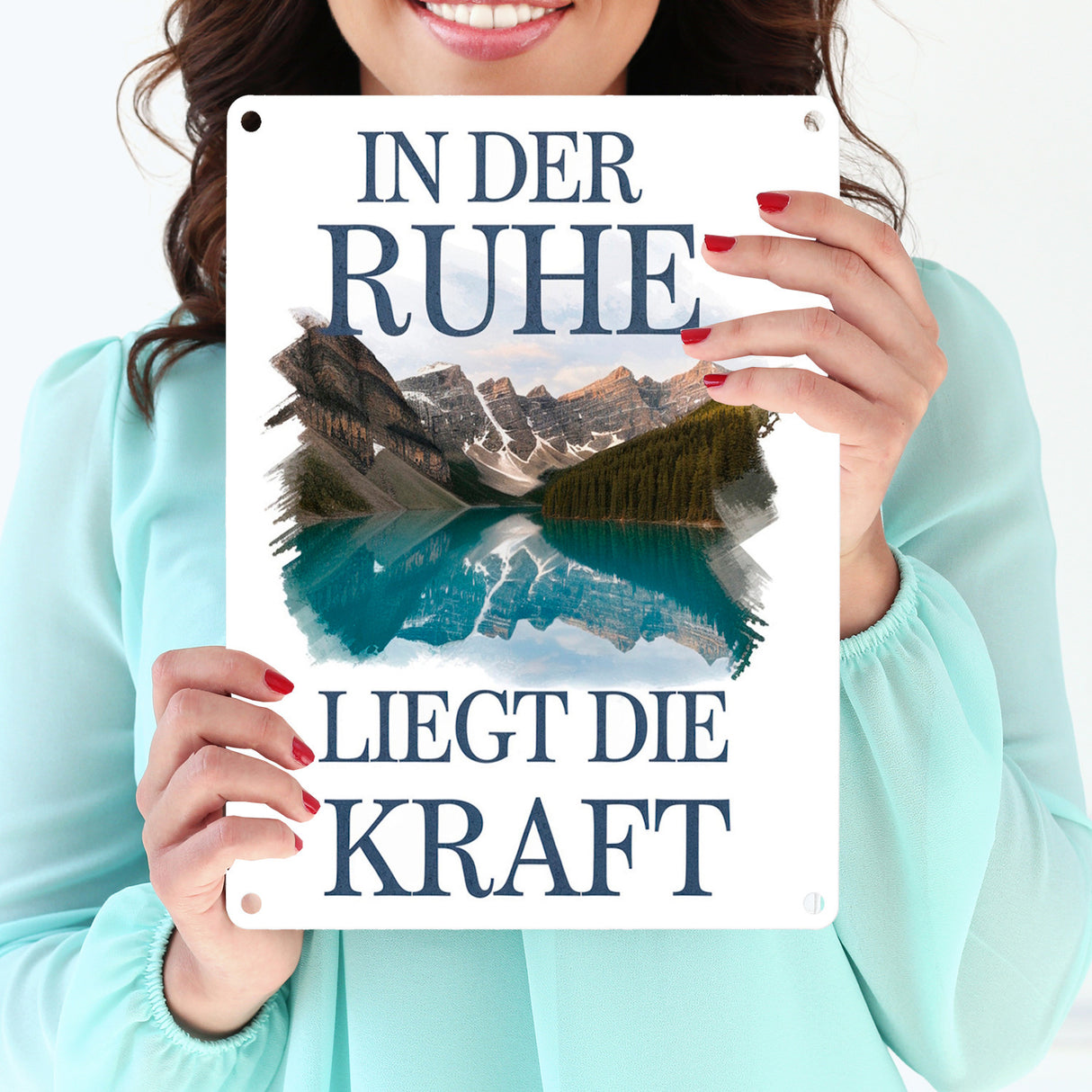 Ruhe ist Kraft Metallschild in 15x20 cm See und Berglandschlaft