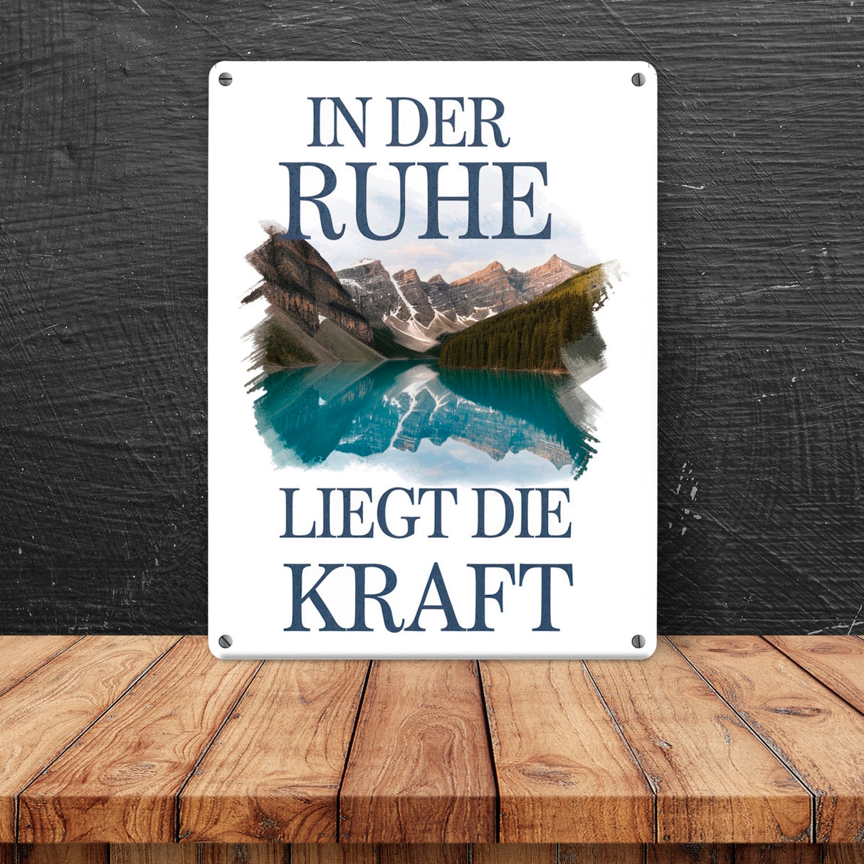 Ruhe ist Kraft Metallschild in 15x20 cm See und Berglandschlaft