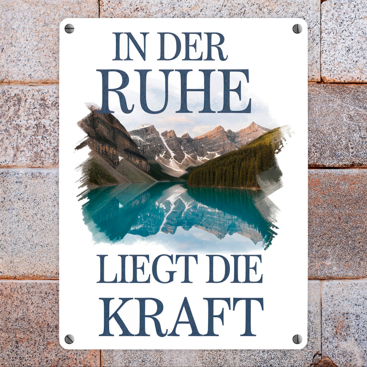 Ruhe ist Kraft Metallschild in 15x20 cm See und Berglandschlaft