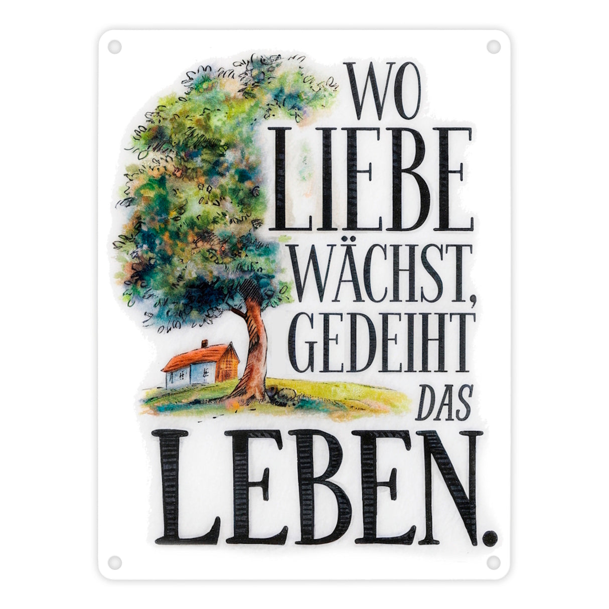 Wo Liebe wächst Metallschild in 15x20 cm Blühender Baum
