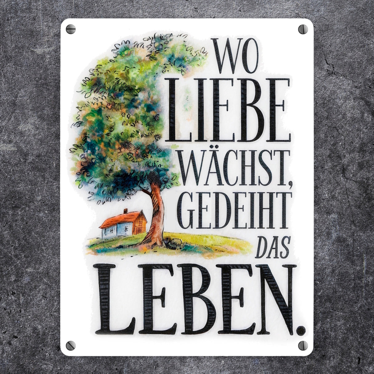 Wo Liebe wächst Metallschild in 15x20 cm Blühender Baum