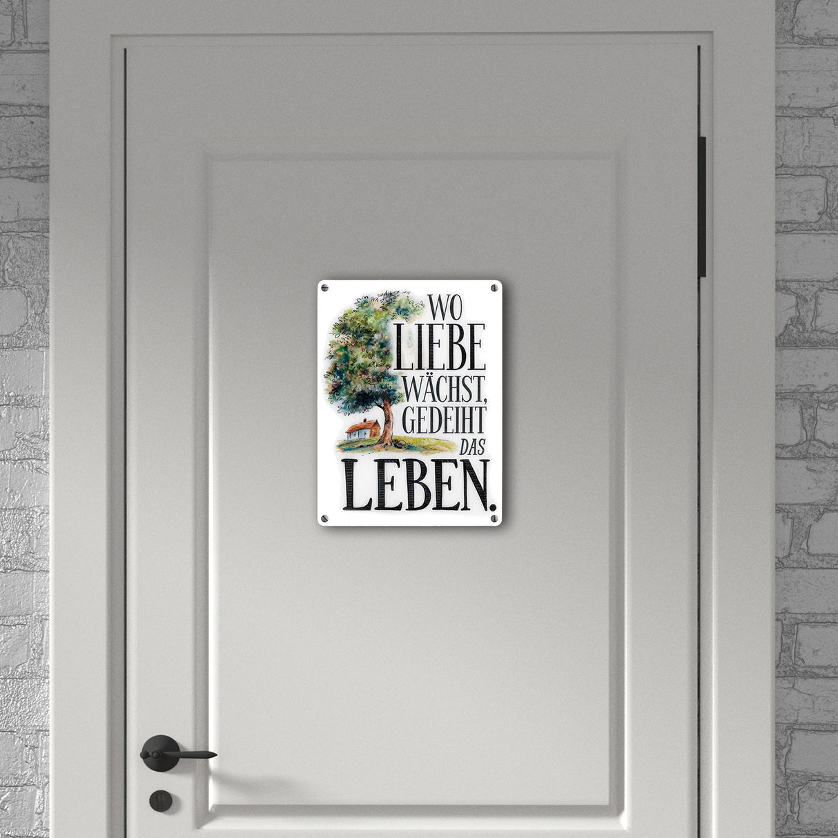 Wo Liebe wächst Metallschild in 15x20 cm Blühender Baum
