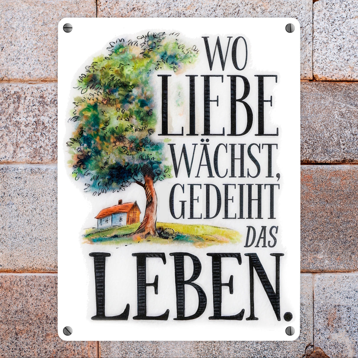 Wo Liebe wächst Metallschild in 15x20 cm Blühender Baum