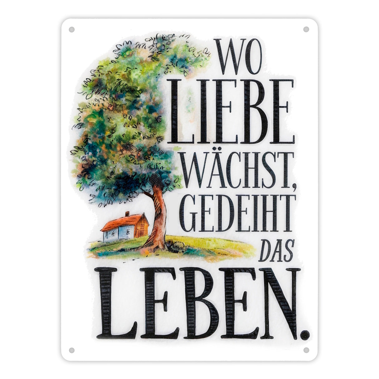 Wo Liebe wächst Metallschild in 15x20 cm Blühender Baum