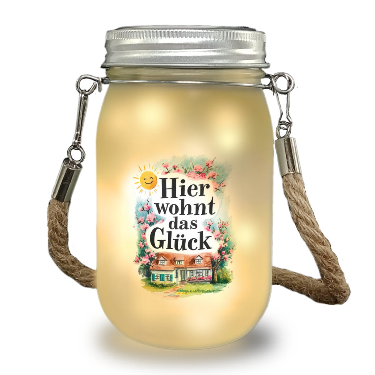 Hier wohnt Glück Solarlicht Aquarell Dekoration