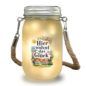 Hier wohnt Glück Solarlicht Aquarell Dekoration
