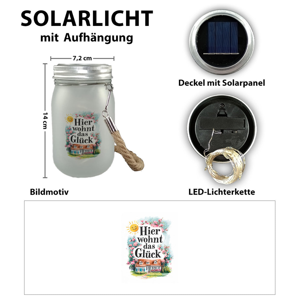 Hier wohnt Glück Solarlicht Aquarell Dekoration