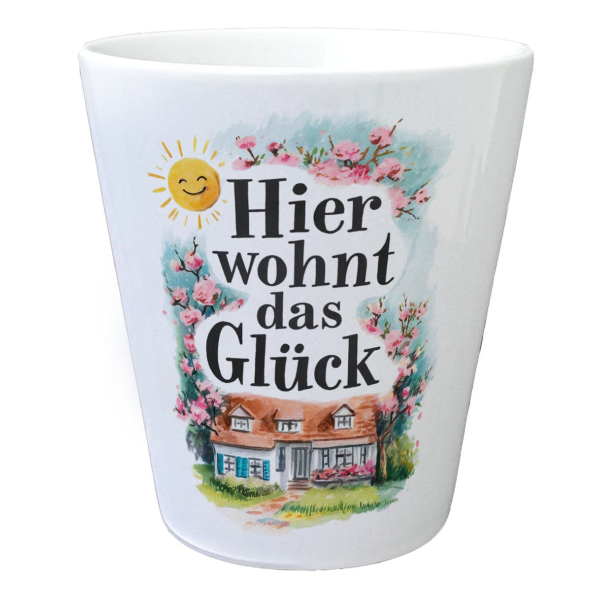 Hier wohnt Glück Blumentopf Aquarell Dekoration