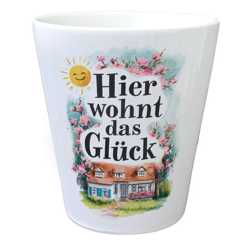 Hier wohnt Glück Blumentopf Aquarell Dekoration