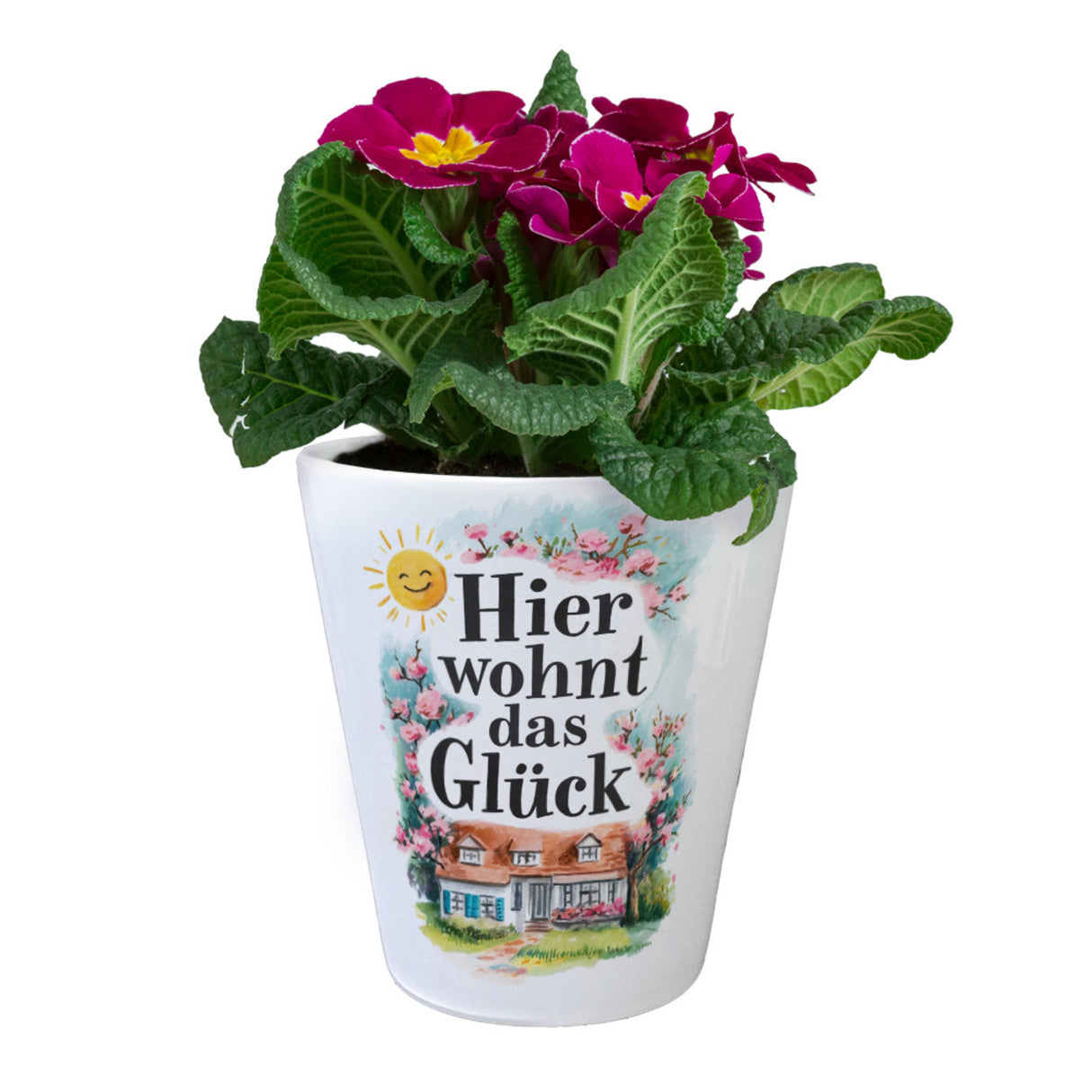 Hier wohnt Glück Blumentopf Aquarell Dekoration