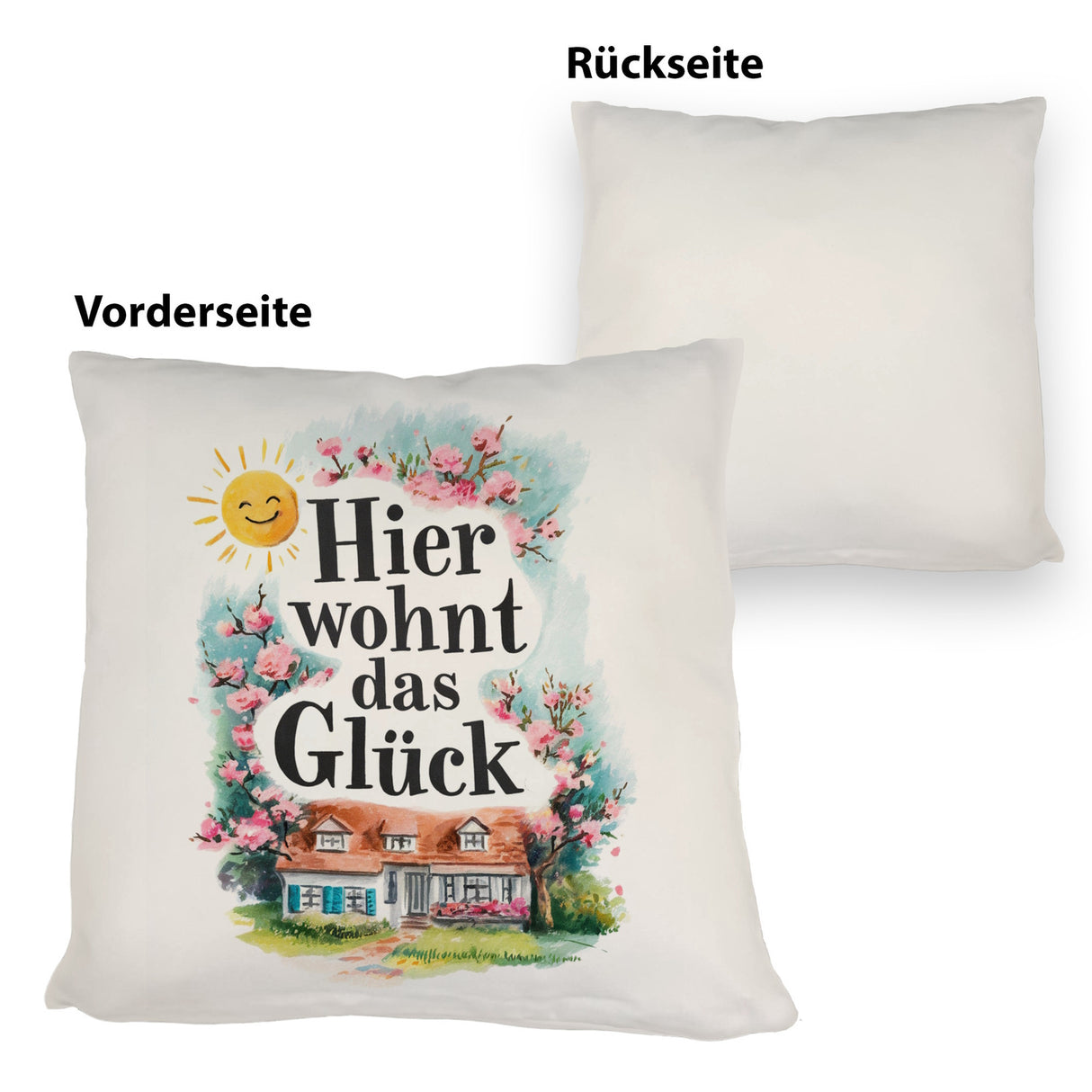 Hier wohnt Glück Kissen Aquarell Dekoration