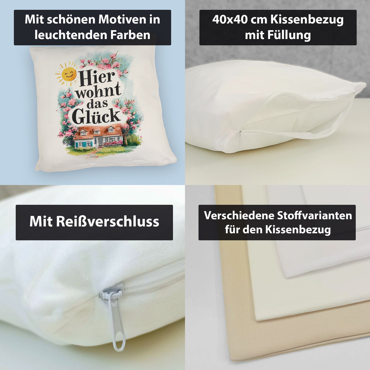Hier wohnt Glück Kissen Aquarell Dekoration