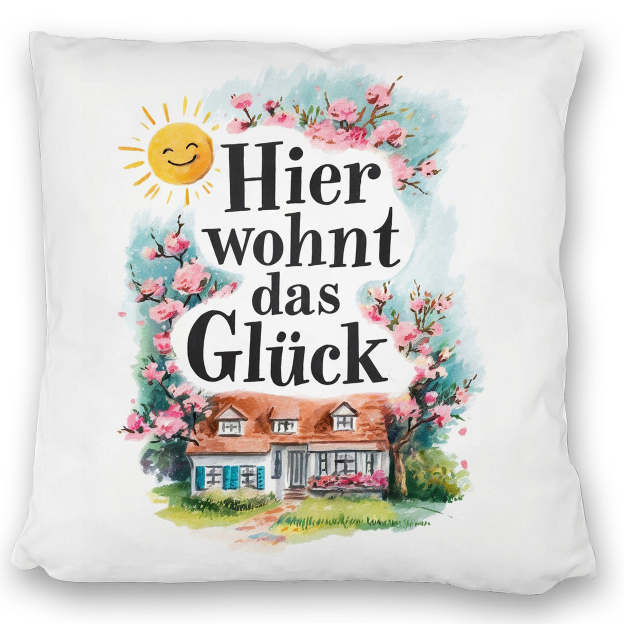 Hier wohnt Glück Kissen Aquarell Dekoration